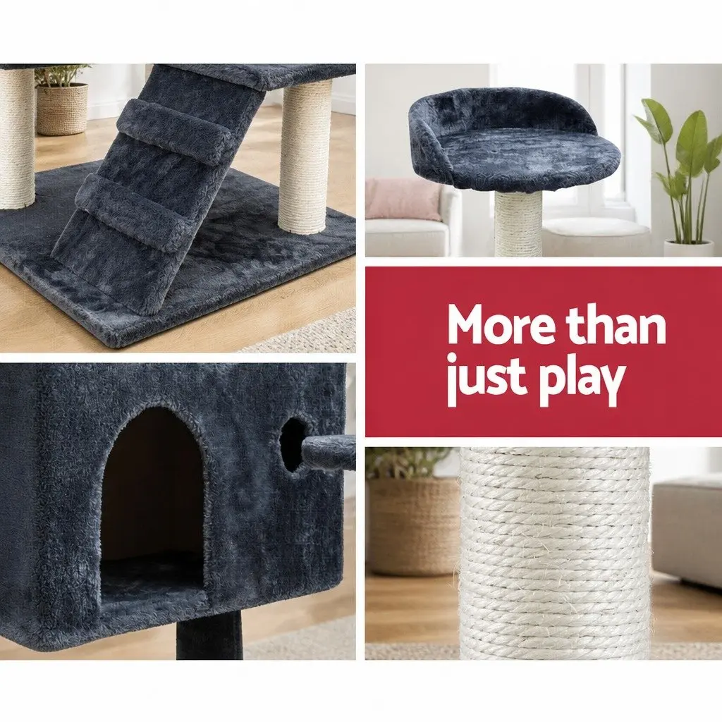 Cat Tree for Cats 134cm Tall Wooden Condo with Plush Bed Grey
