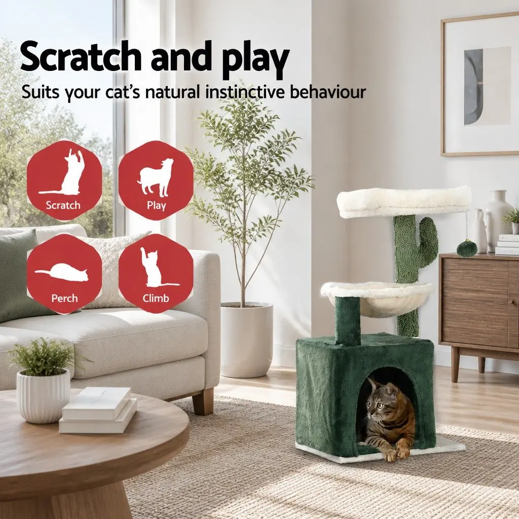 Cat Scratching Post Tower for Cats 78cm Green Multi-Level Condo House Bed Toys