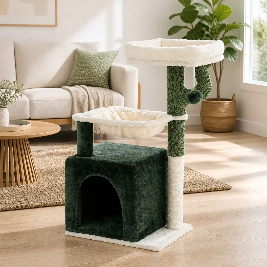 Cat Scratching Post Tower for Cats 78cm Green Multi-Level Condo House Bed Toys