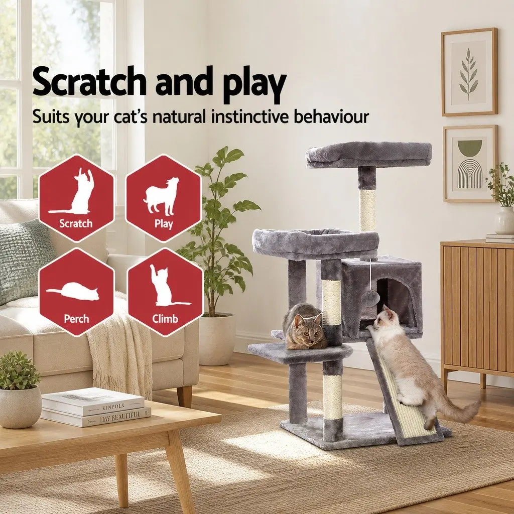 Cat Tree 103cm Tower Scratching Post Condo House Multi-Level Platforms Grey
