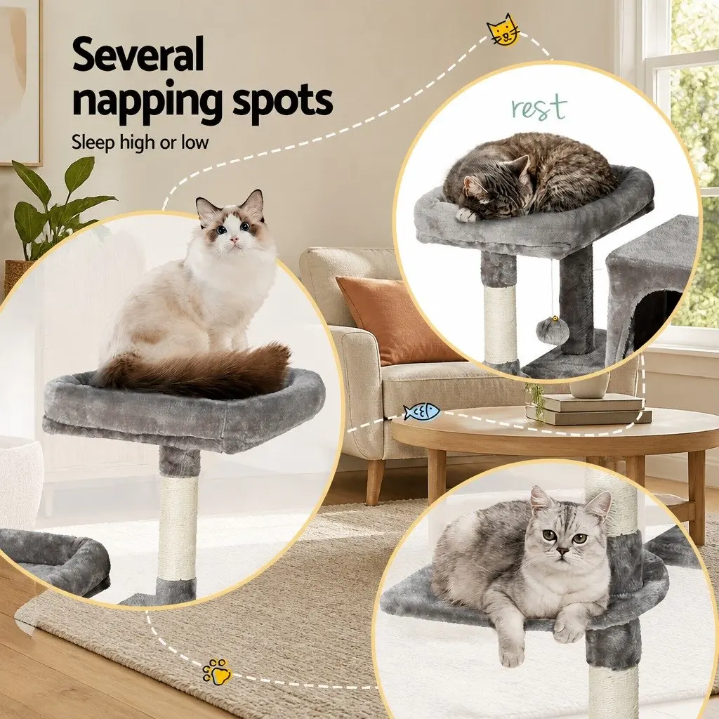 Cat Tree 103cm Tower Scratching Post Condo House Multi-Level Platforms Grey