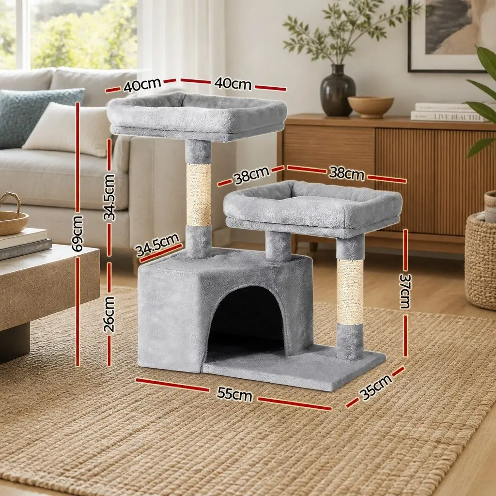 Cat Scratching Post 69cm Tree Tower Multi-Level Condo House Bed Grey Wood