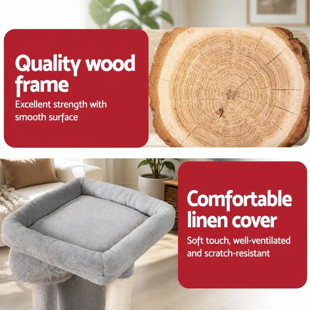 Cat Scratching Post 69cm Tree Tower Multi-Level Condo House Bed Grey Wood