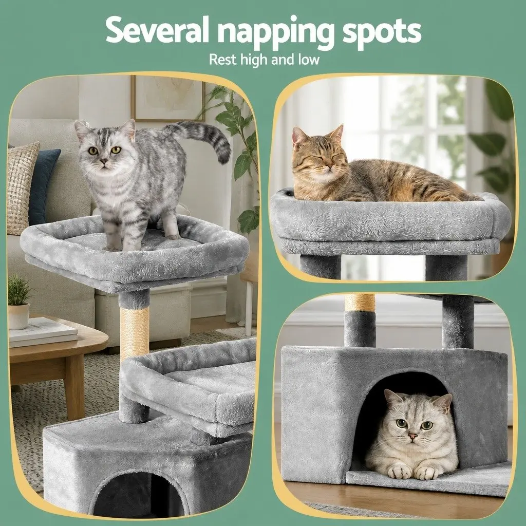 Cat Scratching Post 69cm Tree Tower Multi-Level Condo House Bed Grey Wood