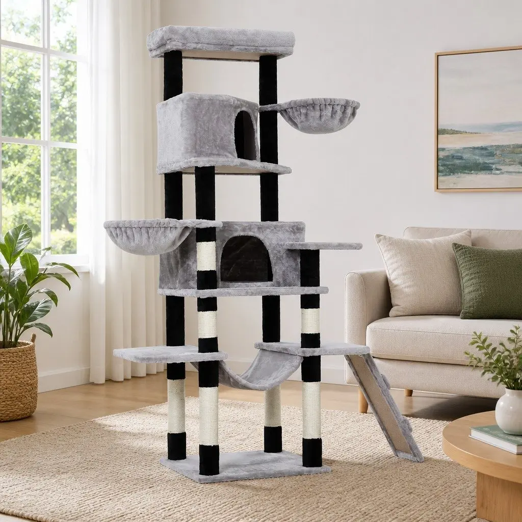 Cat Tree 161cm Tower Scratching Post Condo House Bed Multi-Level Play Grey