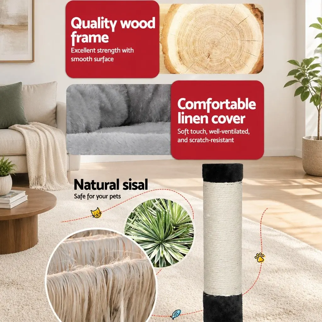 Cat Tree 161cm Tower Scratching Post Condo House Bed Multi-Level Play Grey