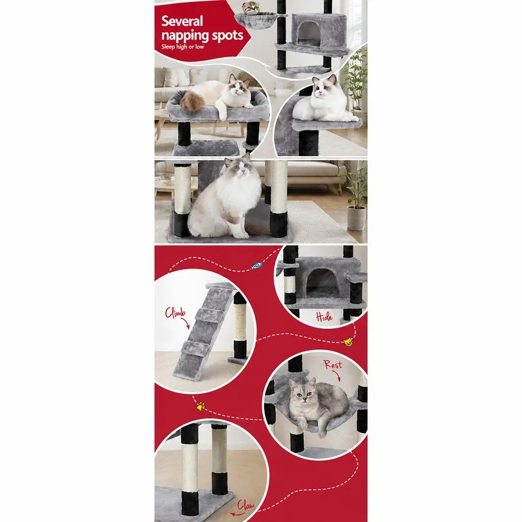 Cat Tree 161cm Tower Scratching Post Condo House Bed Multi-Level Play Grey