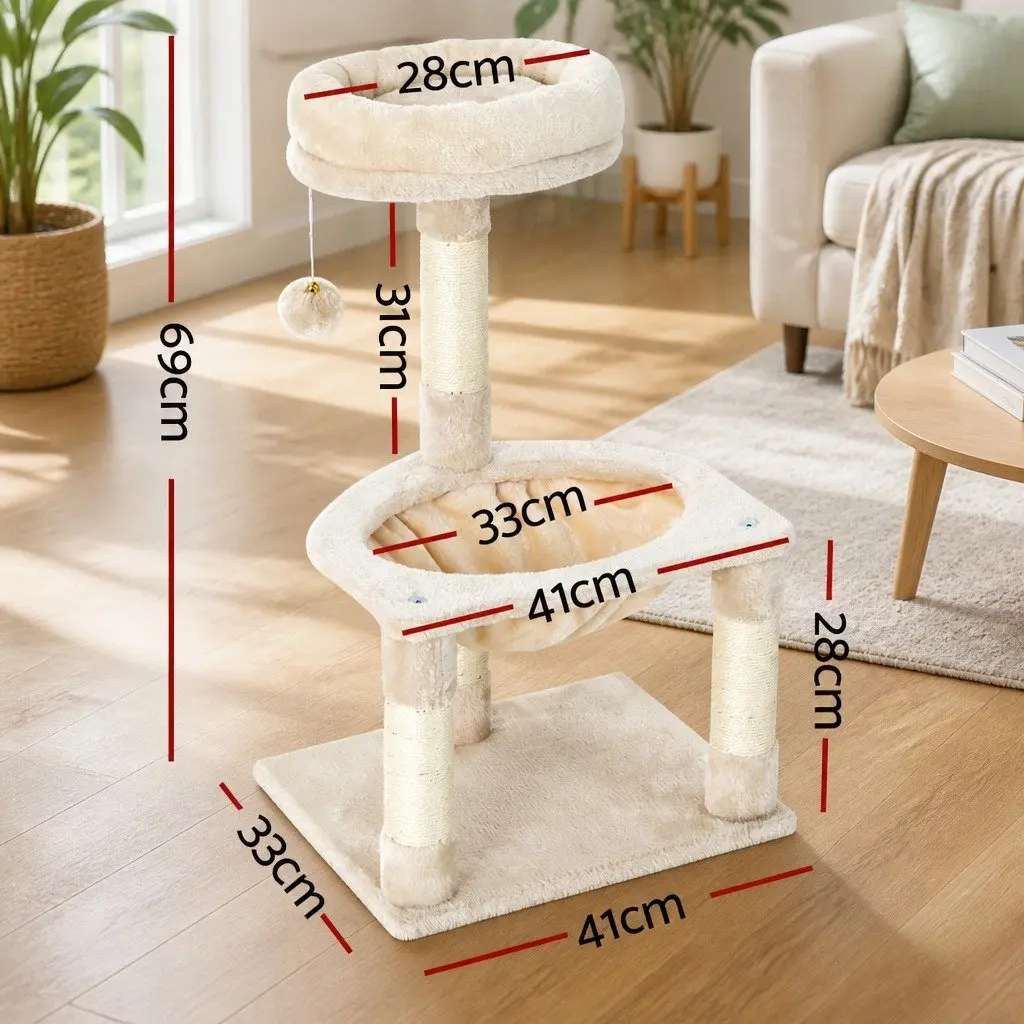 Cat Scratching Post Tree Tower 69cm Three Level Bed Hammock Activity Ball Toys