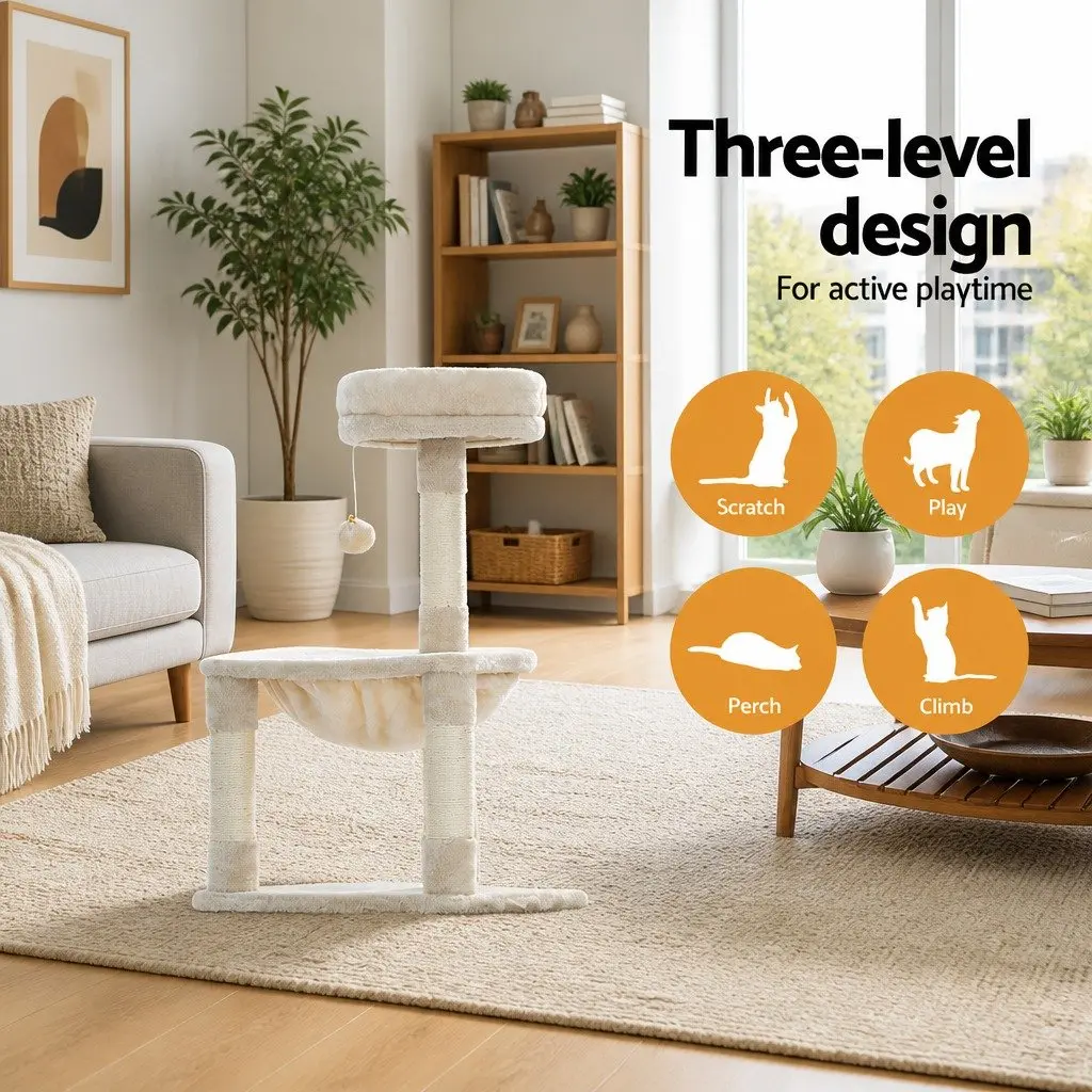 Cat Scratching Post Tree Tower 69cm Three Level Bed Hammock Activity Ball Toys