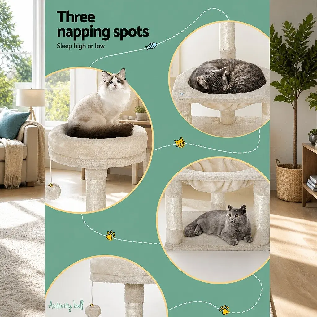 Cat Scratching Post Tree Tower 69cm Three Level Bed Hammock Activity Ball Toys