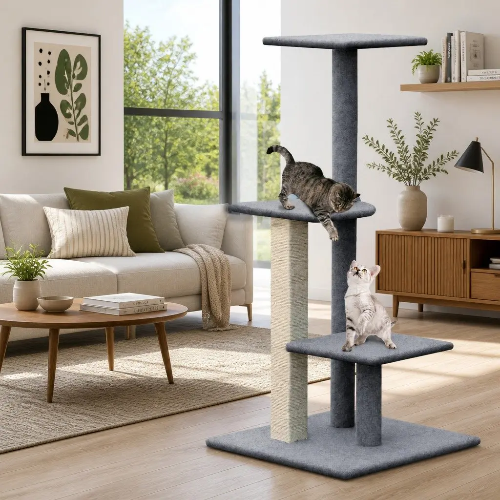 Cat Tree 124cm Scratching Post Tower Multi-Level Condo Perch Climbing Grey