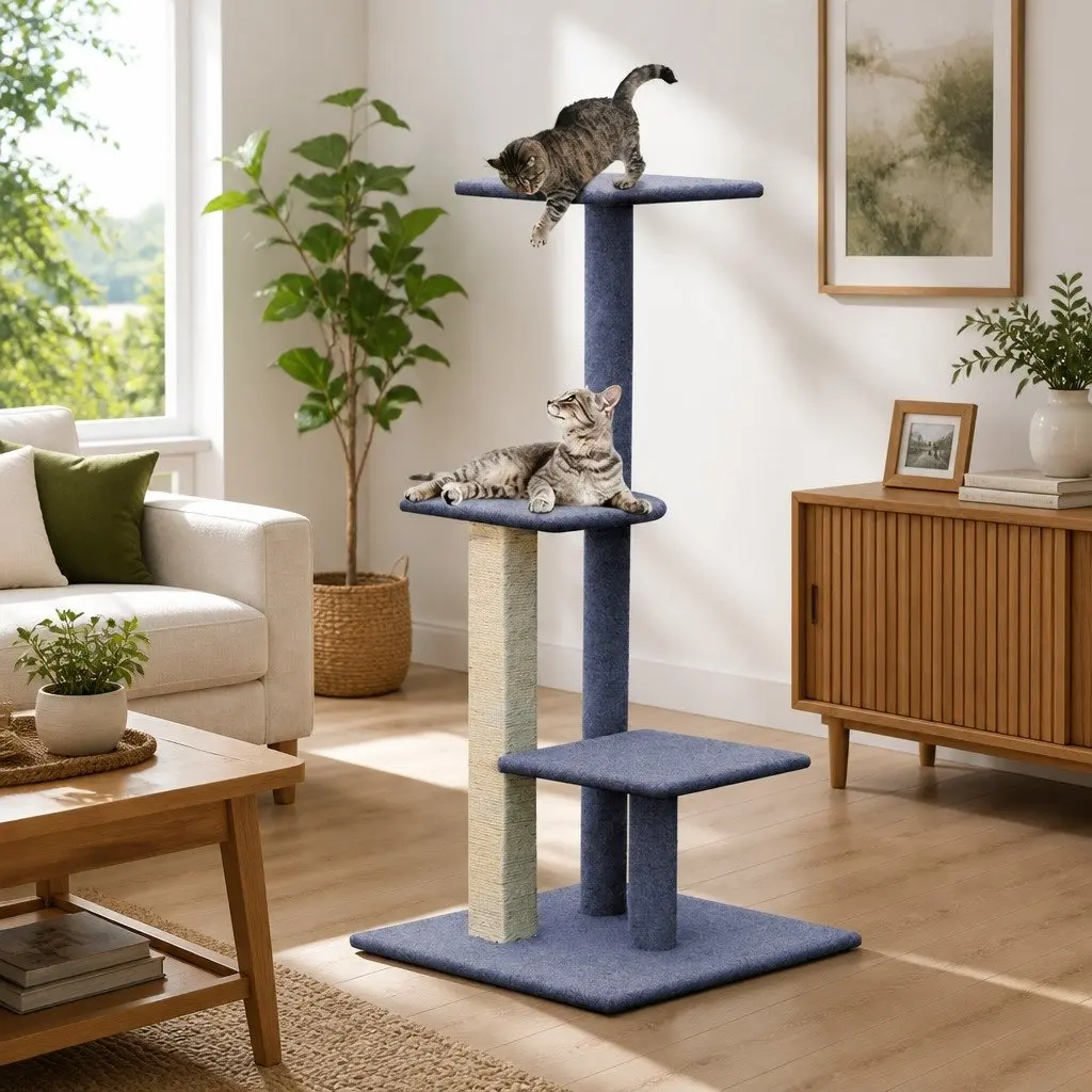 Cat Tree 124cm Scratching Post Tower Multi-Level Condo Perch Climbing Grey