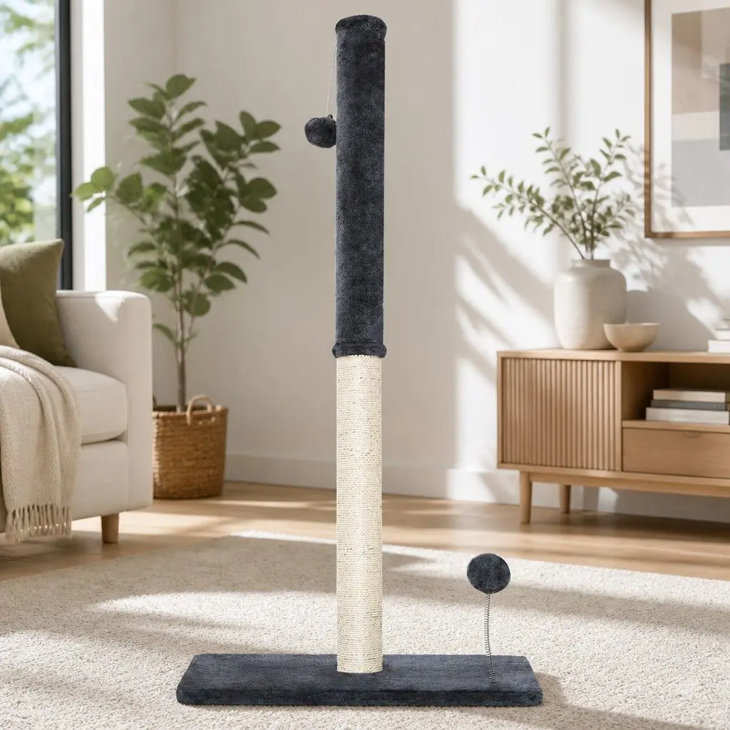 Cat Tree 105cm Scratching Post Tower Condo House Hanging Toys Grey Plush Velvet