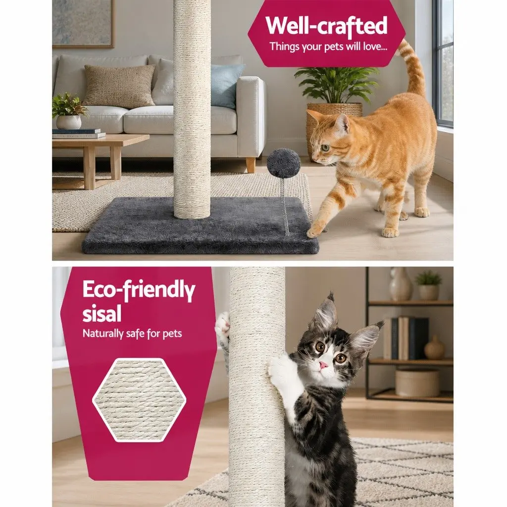 Cat Tree 105cm Scratching Post Tower Condo House Hanging Toys Grey Plush Velvet