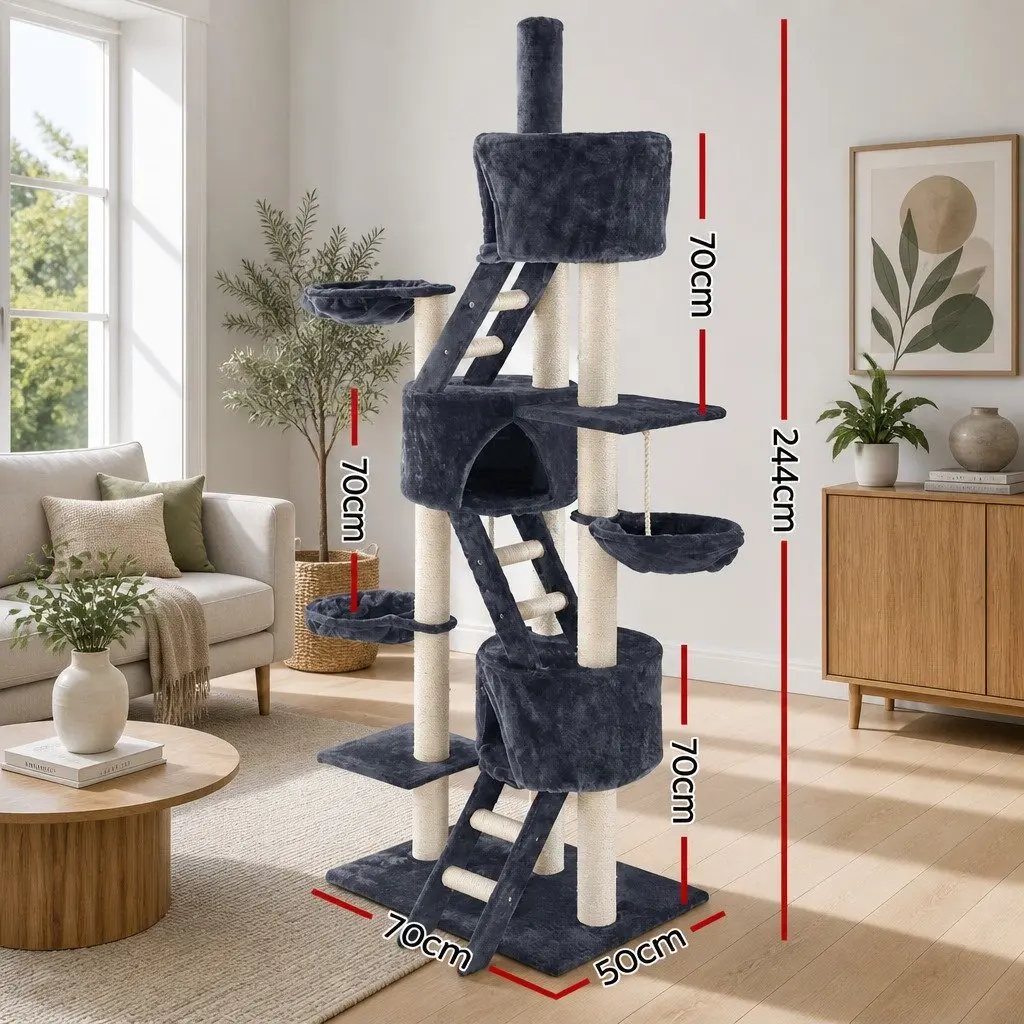 244cm Multi-Level Cat Tree in Grey