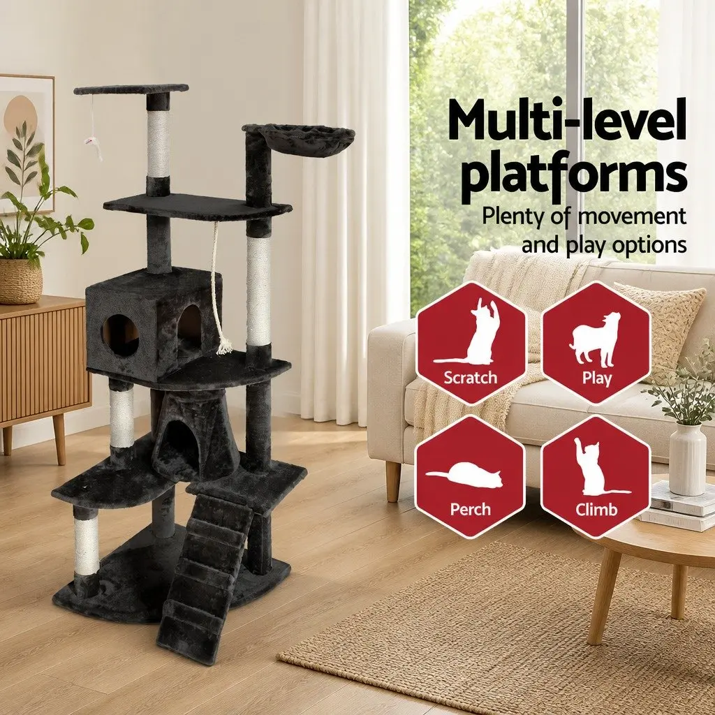 Cat Tree Tower 193cm Scratching Post Condo House Multi-level Climbing Grey