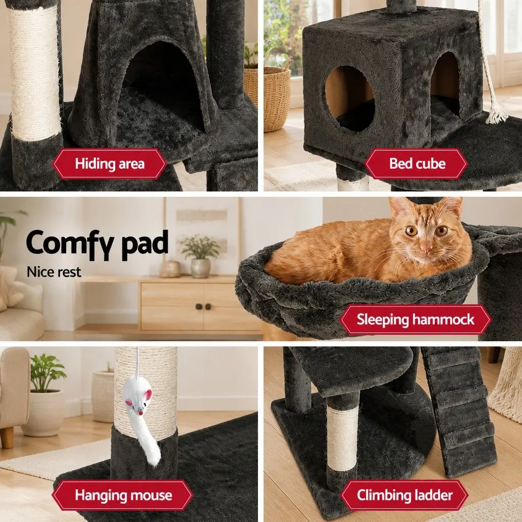 Cat Tree Tower 193cm Scratching Post Condo House Multi-level Climbing Grey