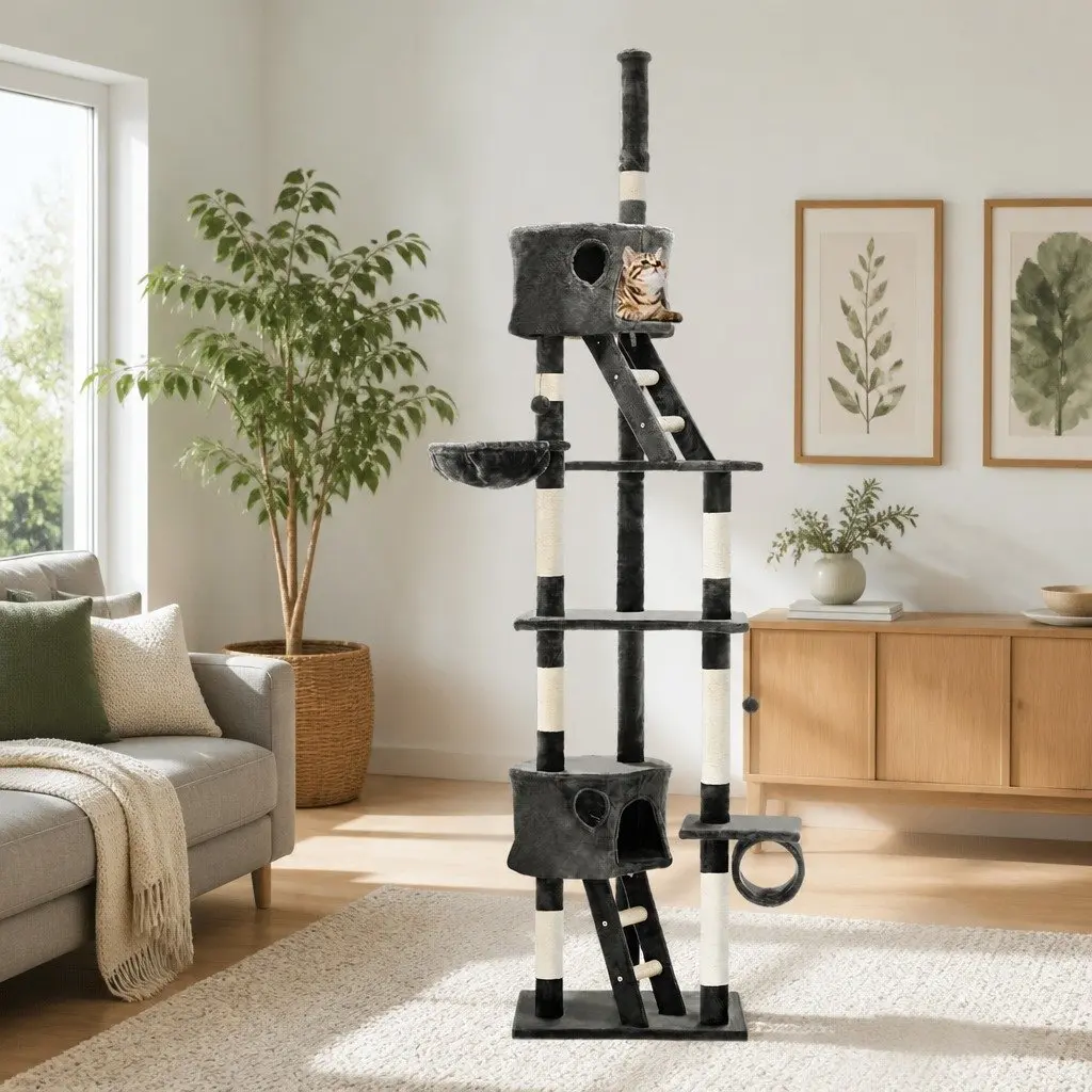260cm Grey Cat Tree with Detailed
