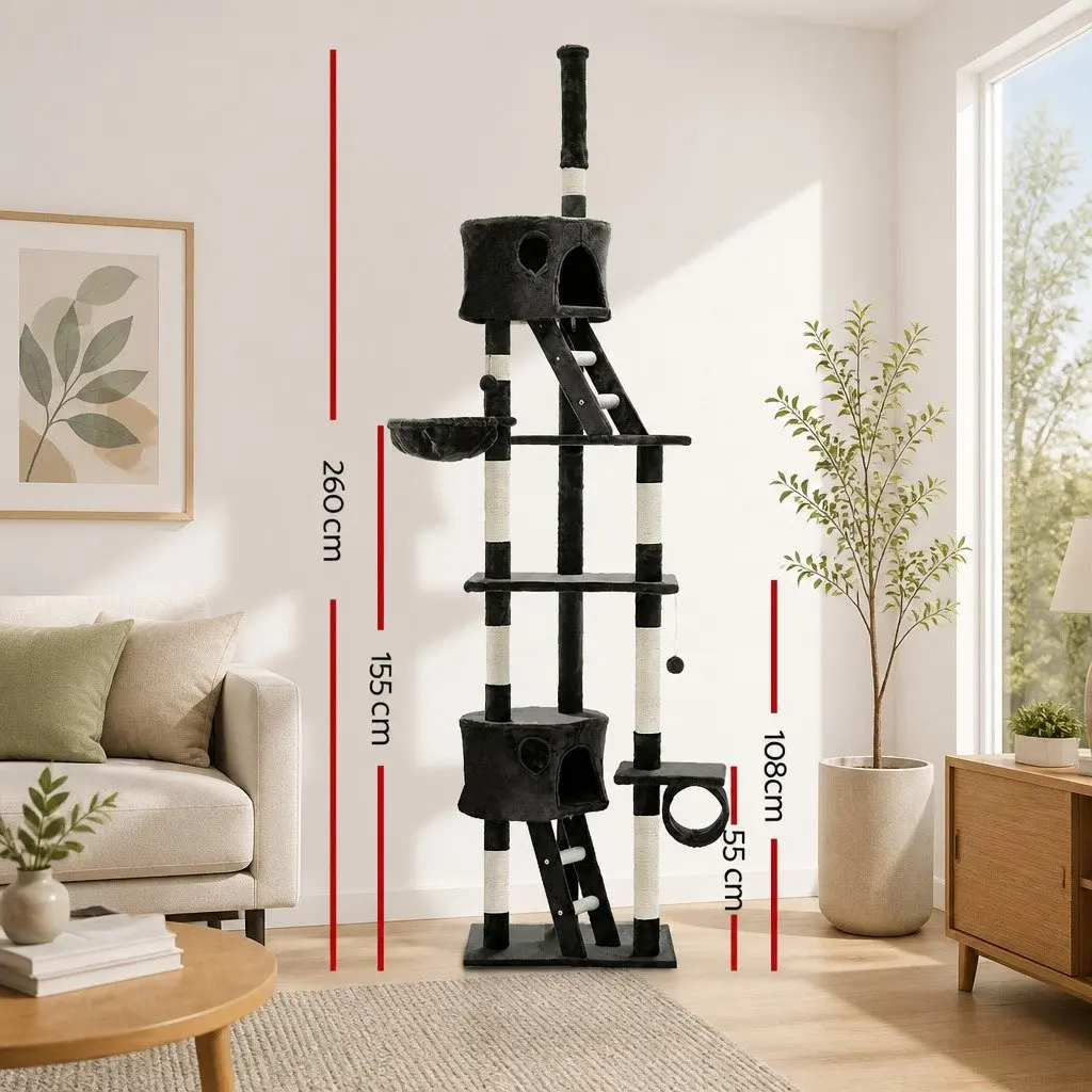 260cm Grey Cat Tree with Detailed