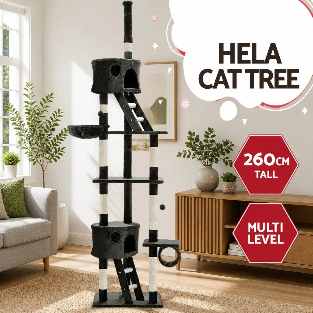 260cm Grey Cat Tree with Detailed