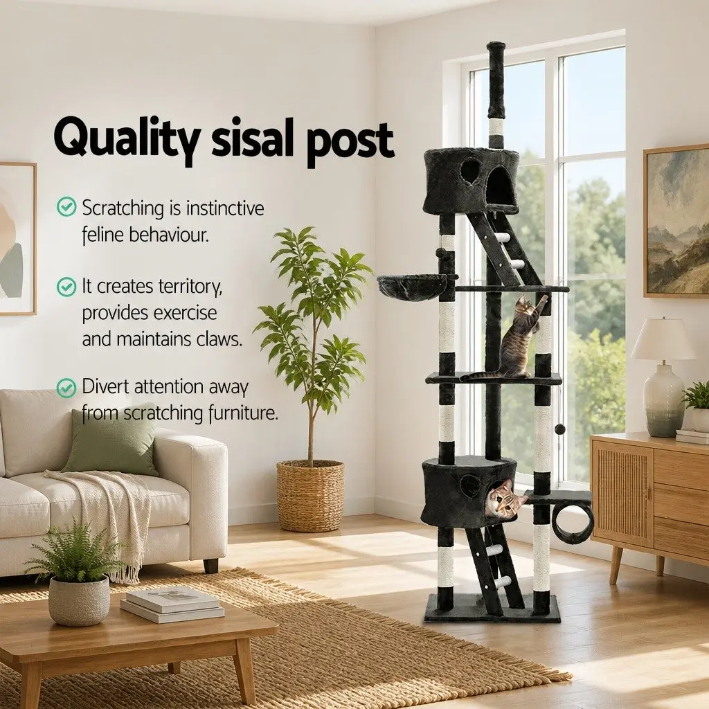 260cm Grey Cat Tree with Detailed
