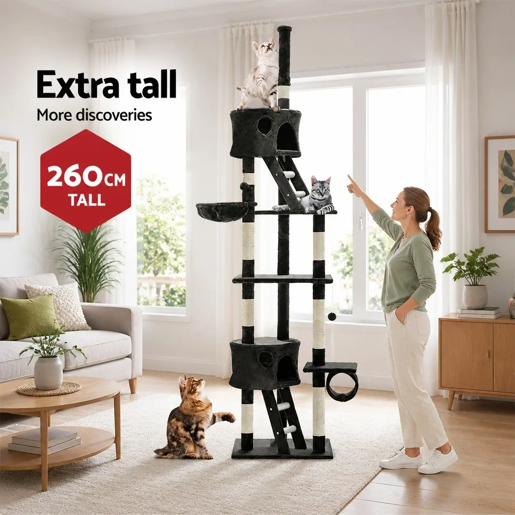 260cm Grey Cat Tree with Detailed
