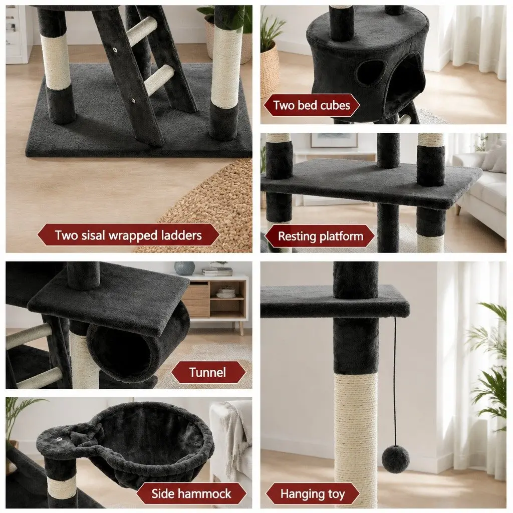 260cm Grey Cat Tree with Detailed
