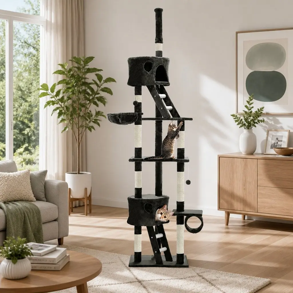 260cm Grey Cat Tree with Detailed