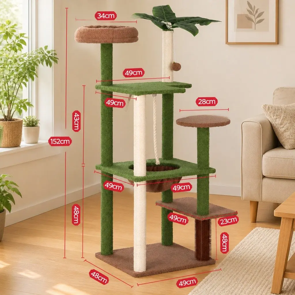 Cat Tree Tower Indoor 152cm Multi-Level Scratching Post with Jungle Canopy
