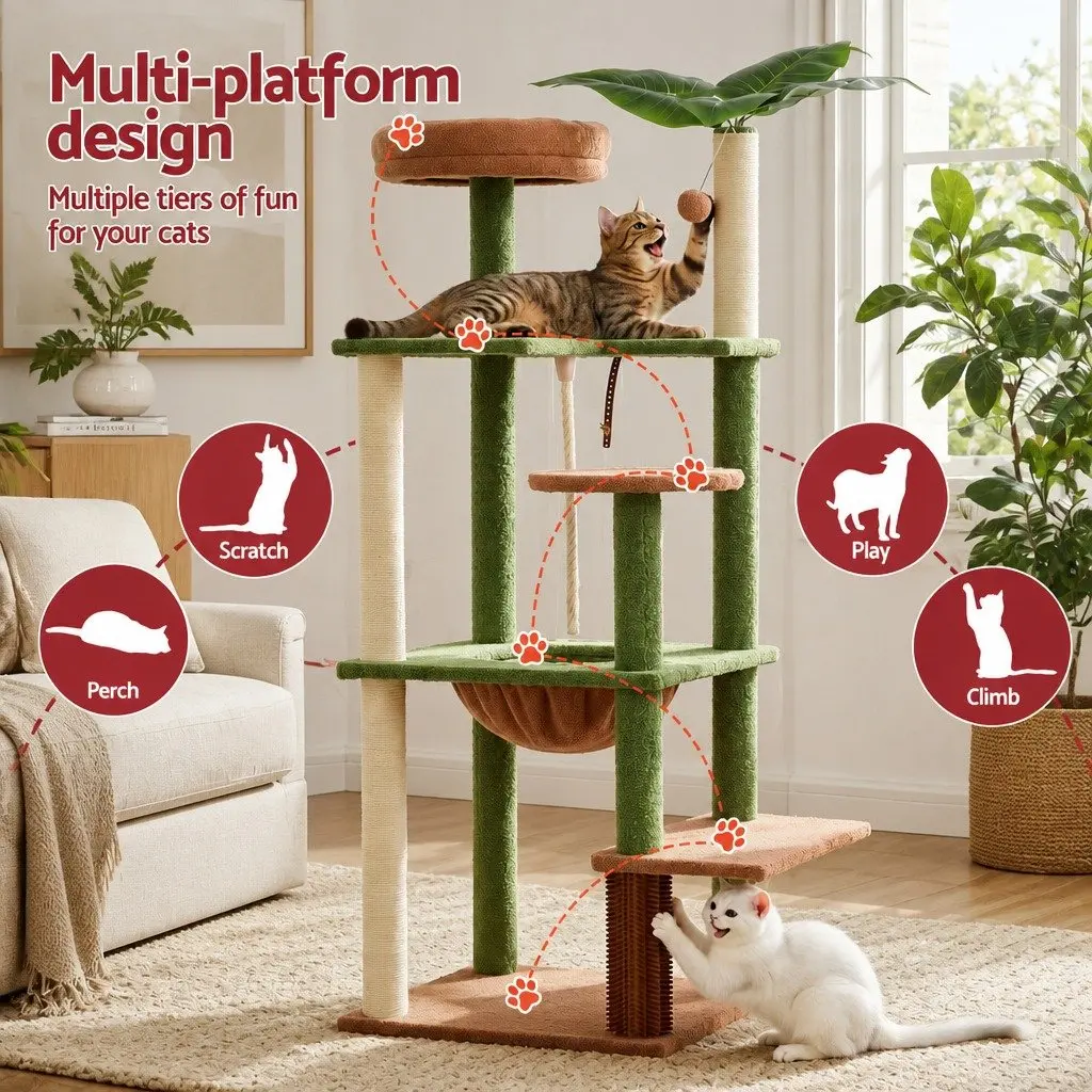 Cat Tree Tower Indoor 152cm Multi-Level Scratching Post with Jungle Canopy
