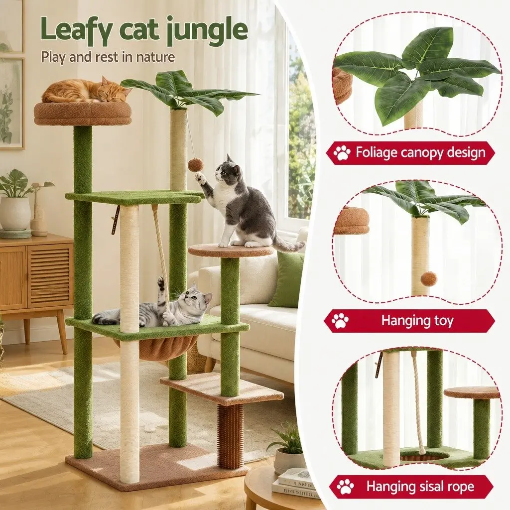 Cat Tree Tower Indoor 152cm Multi-Level Scratching Post with Jungle Canopy