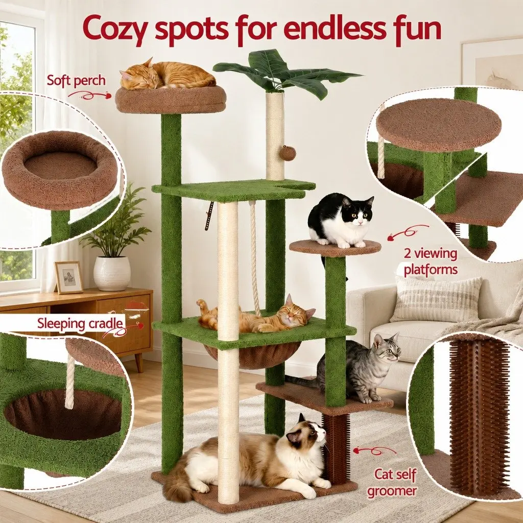 Cat Tree Tower Indoor 152cm Multi-Level Scratching Post with Jungle Canopy