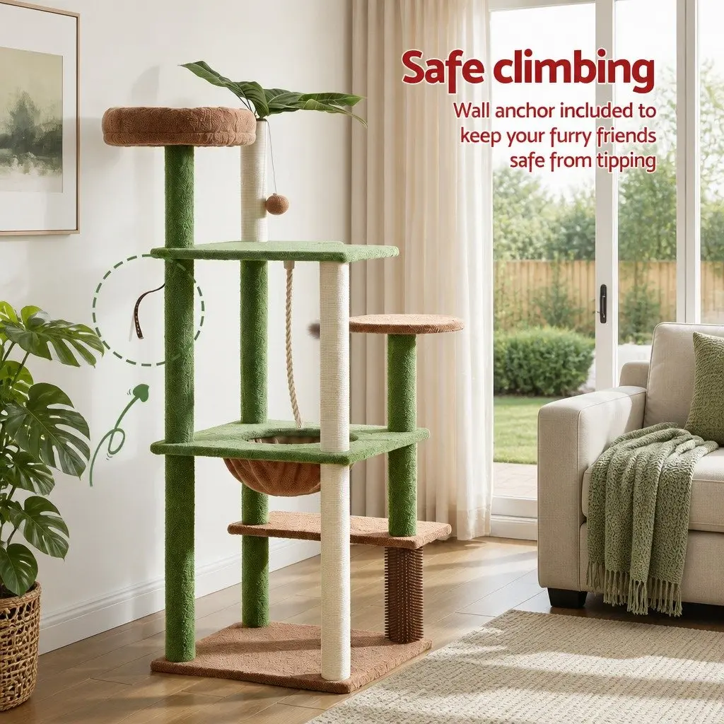 Cat Tree Tower Indoor 152cm Multi-Level Scratching Post with Jungle Canopy