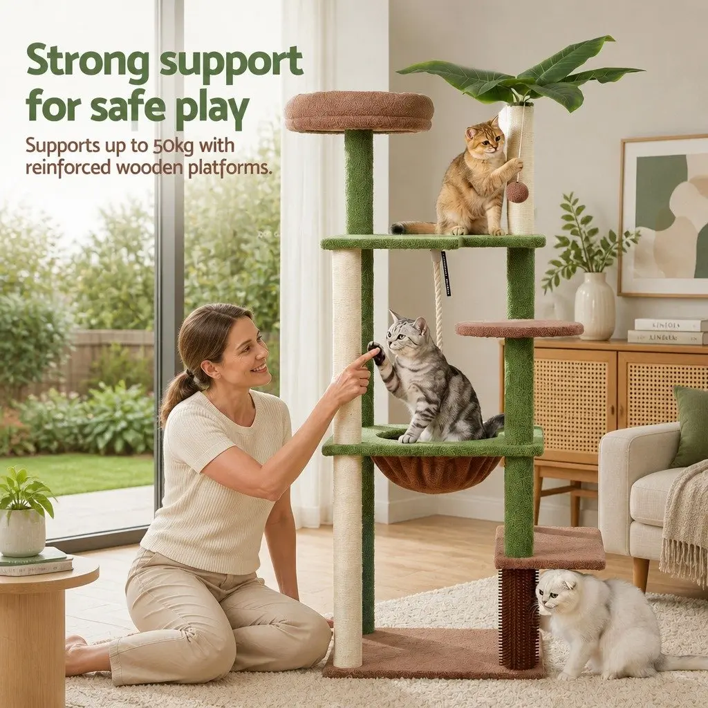 Cat Tree Tower Indoor 152cm Multi-Level Scratching Post with Jungle Canopy