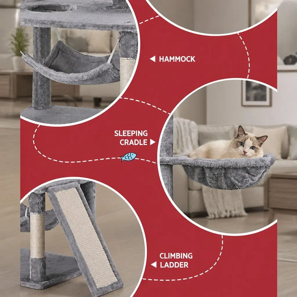 Cat Tree Tower 161cm Multi-Level Grey