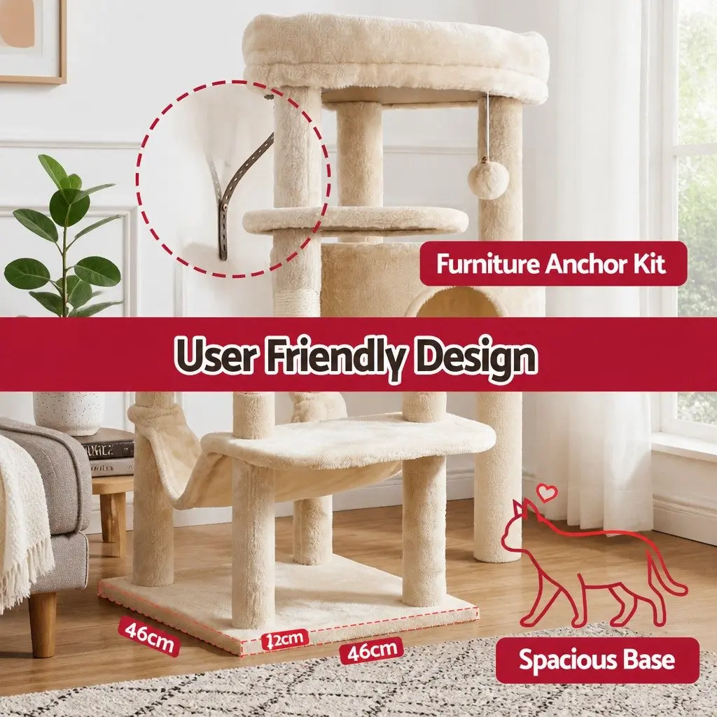 Cat Tree Tower for Cats 167cm Large Multi-Level Scratching Post Beige