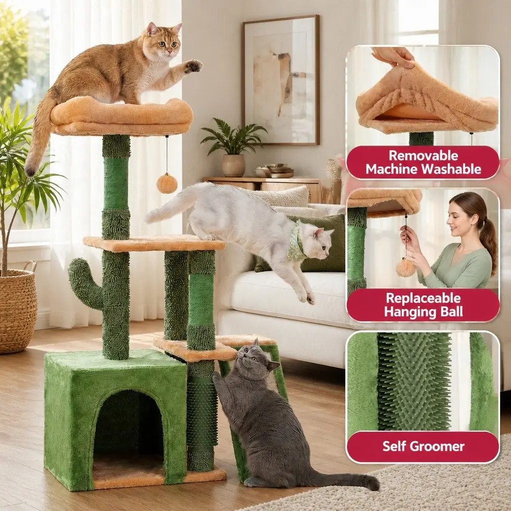 Green Cat Tree Tower 101cm Height