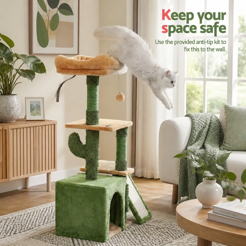 Green Cat Tree Tower 101cm Height