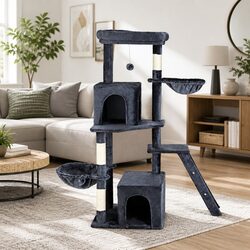 Cat Tree Tower Scratching Post Condo 138cm Grey Multi-Level Climbing House