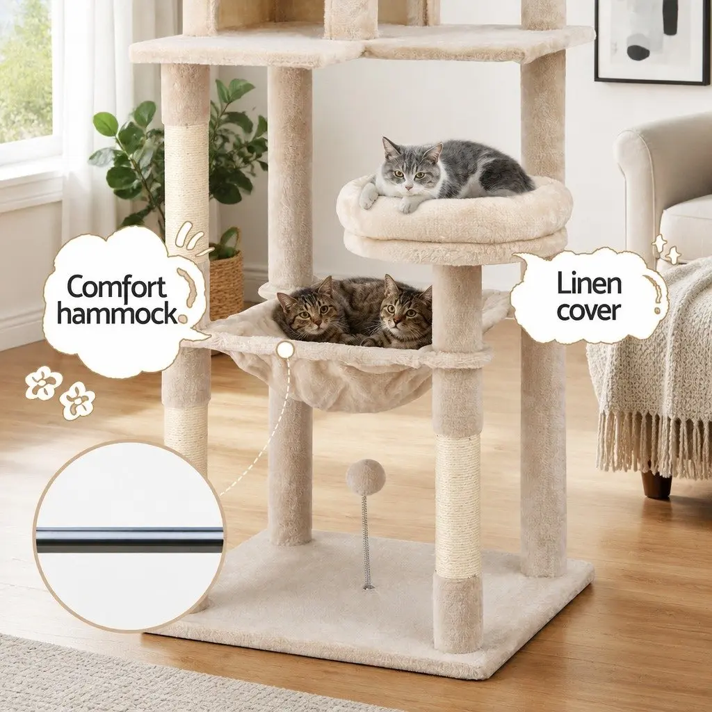 Cat Tree Tower for Cats 143cm Multi-Level Scratching Post Condo House
