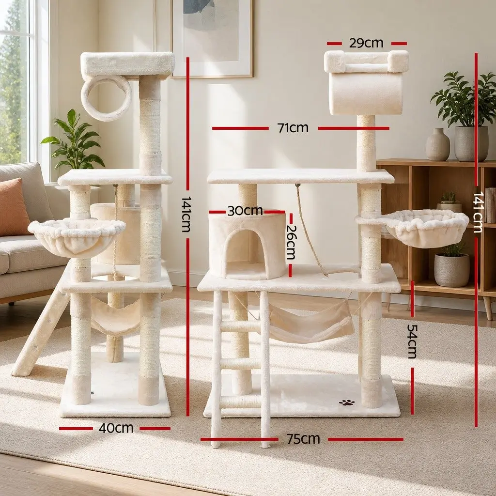 Cat Tree 141cm Medium Scratching Post Tower Condo with Sisal Poles Plush Bed