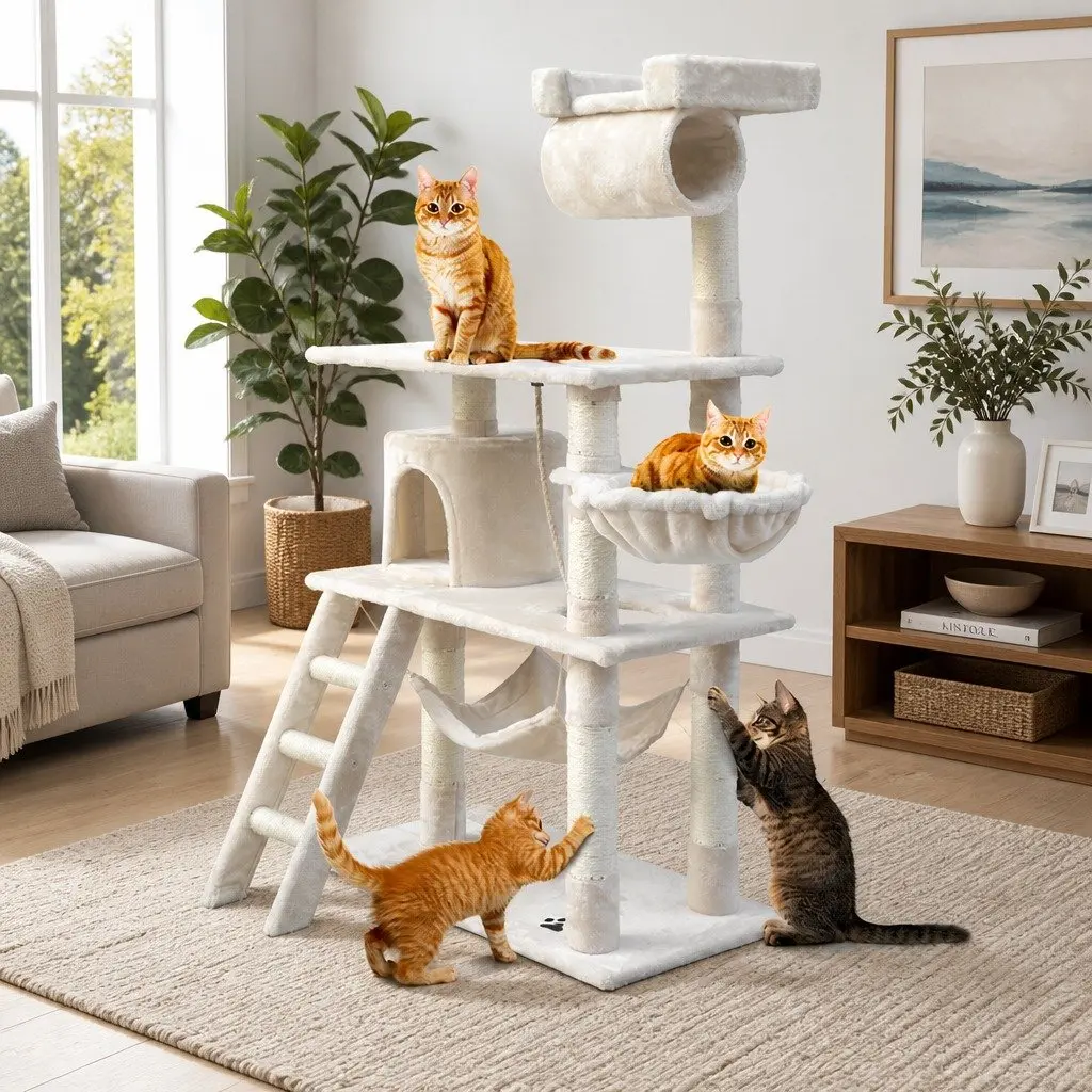 Cat Tree 141cm Medium Scratching Post Tower Condo with Sisal Poles Plush Bed