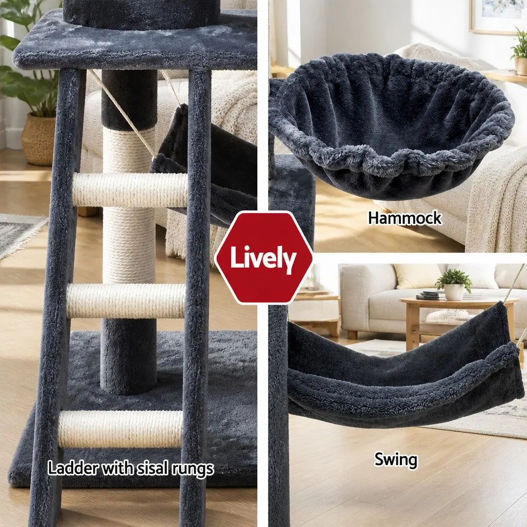 Cat Tree Tower 141cm Scratching Post Condo Perch Bed Plush Cover Grey