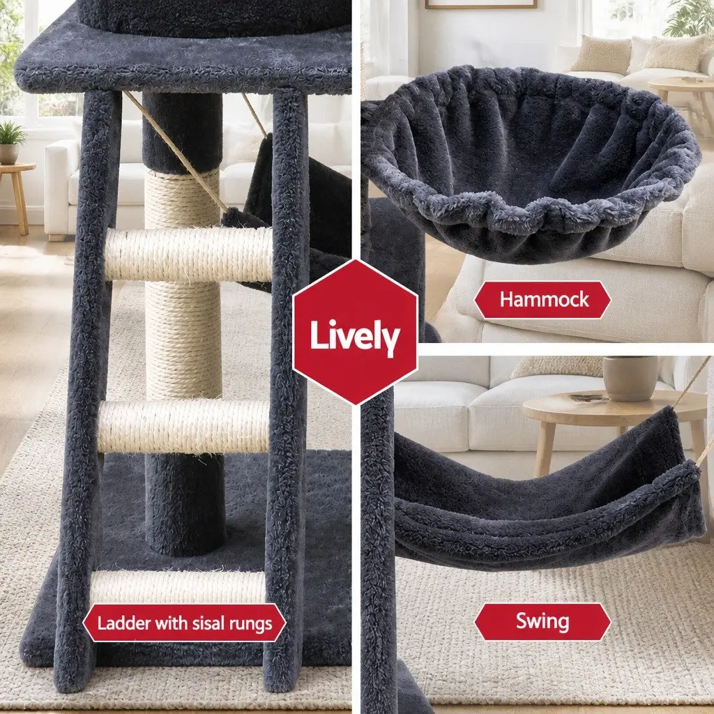 Cat Tree Tower 141cm Scratching Post Condo Perch Bed Plush Cover Grey