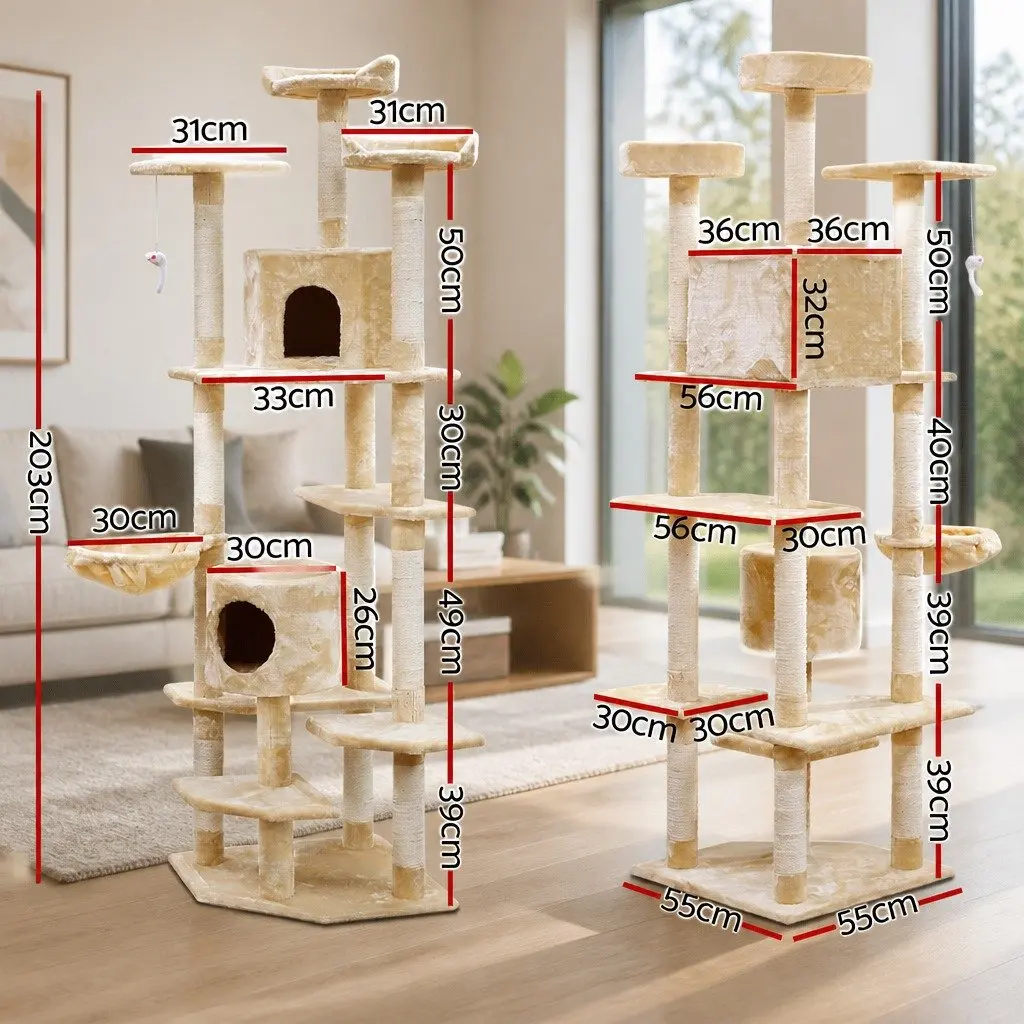 Cat Tree 203cm with Hammock and Cubes