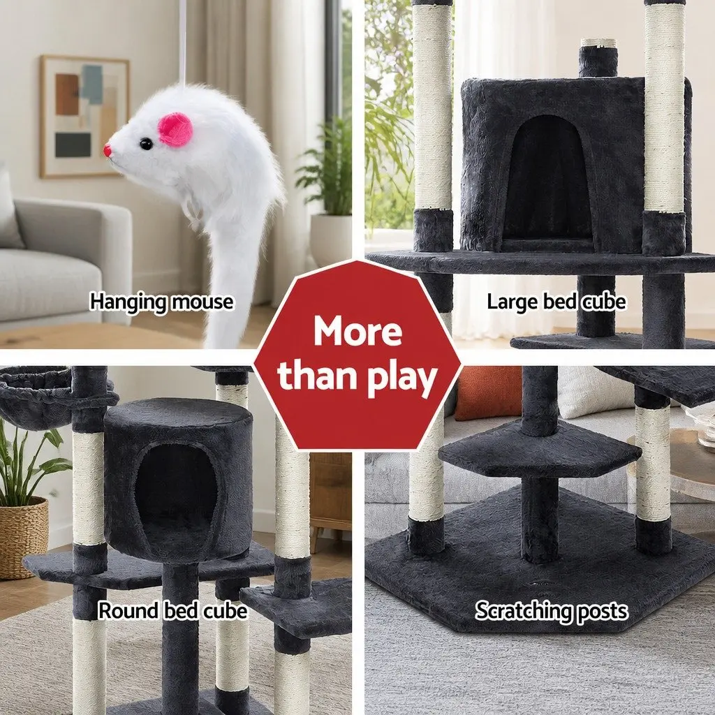 Cat Tree 203cm Tower Scratching Post Condo House Bed Multi-Level Climbing Grey