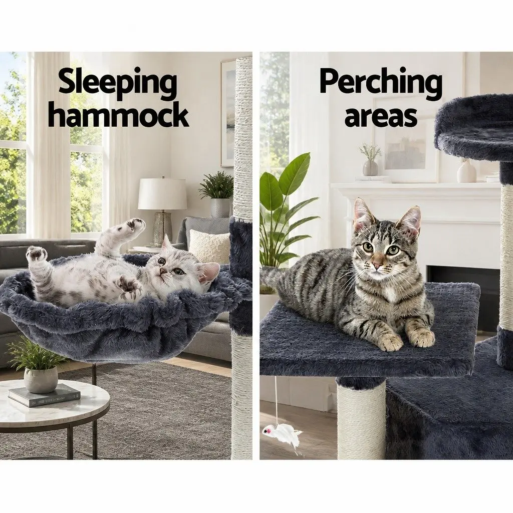 Cat Tree 203cm Tower Scratching Post Condo House Bed Multi-Level Climbing Grey