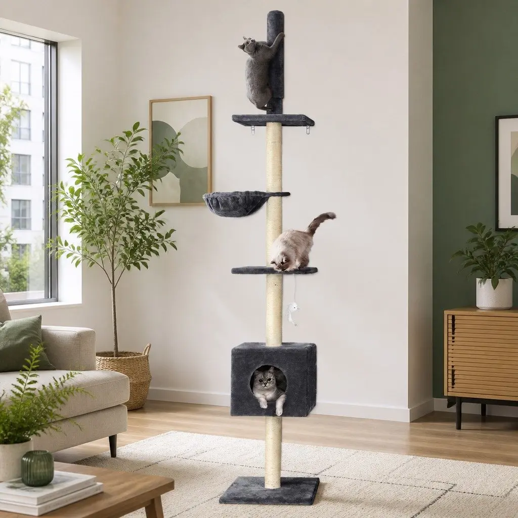 Cat Tree 260cm Adjustable Height with 4 Platforms