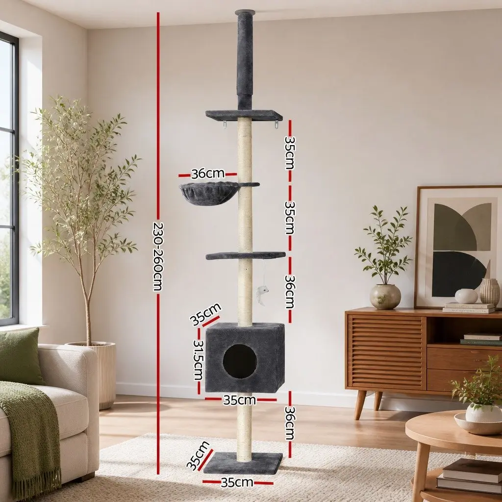 Cat Tree 260cm Adjustable Height with 4 Platforms