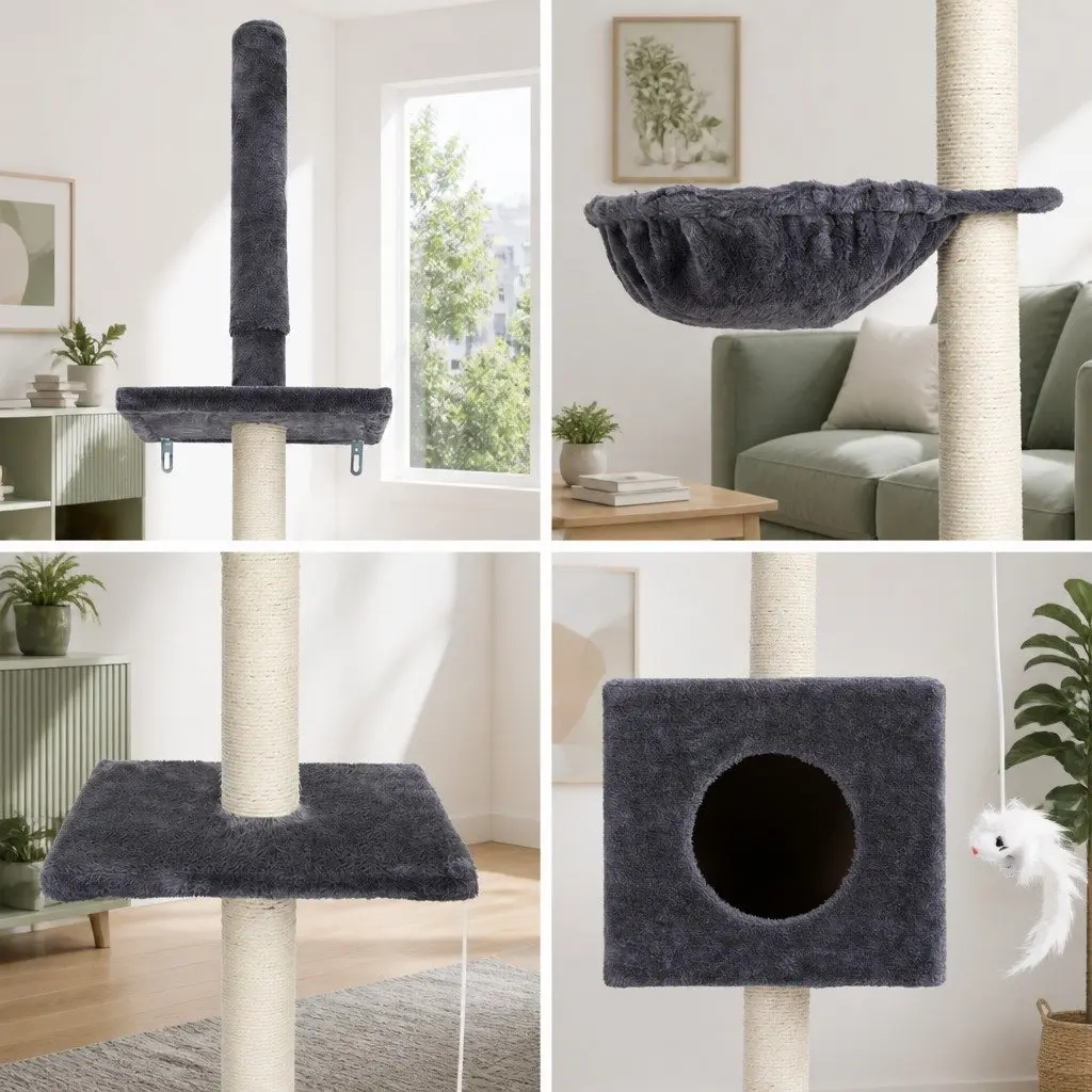 Cat Tree 260cm Adjustable Height with 4 Platforms